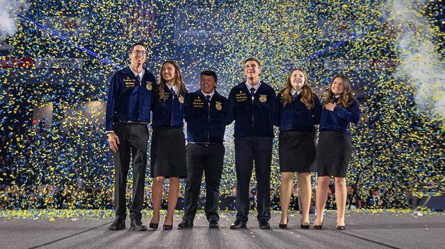 The California FFA named its new state officers at a conference on March 24, 2026. The newly elected president is Jaycee Salas of Atascadero, at right.